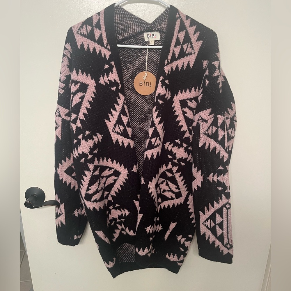 BiBi Black and Pink Patterned Cardigan